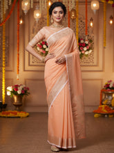 Women's Linen Blend Peach Woven Design DesignerSaree With Blouse Piece